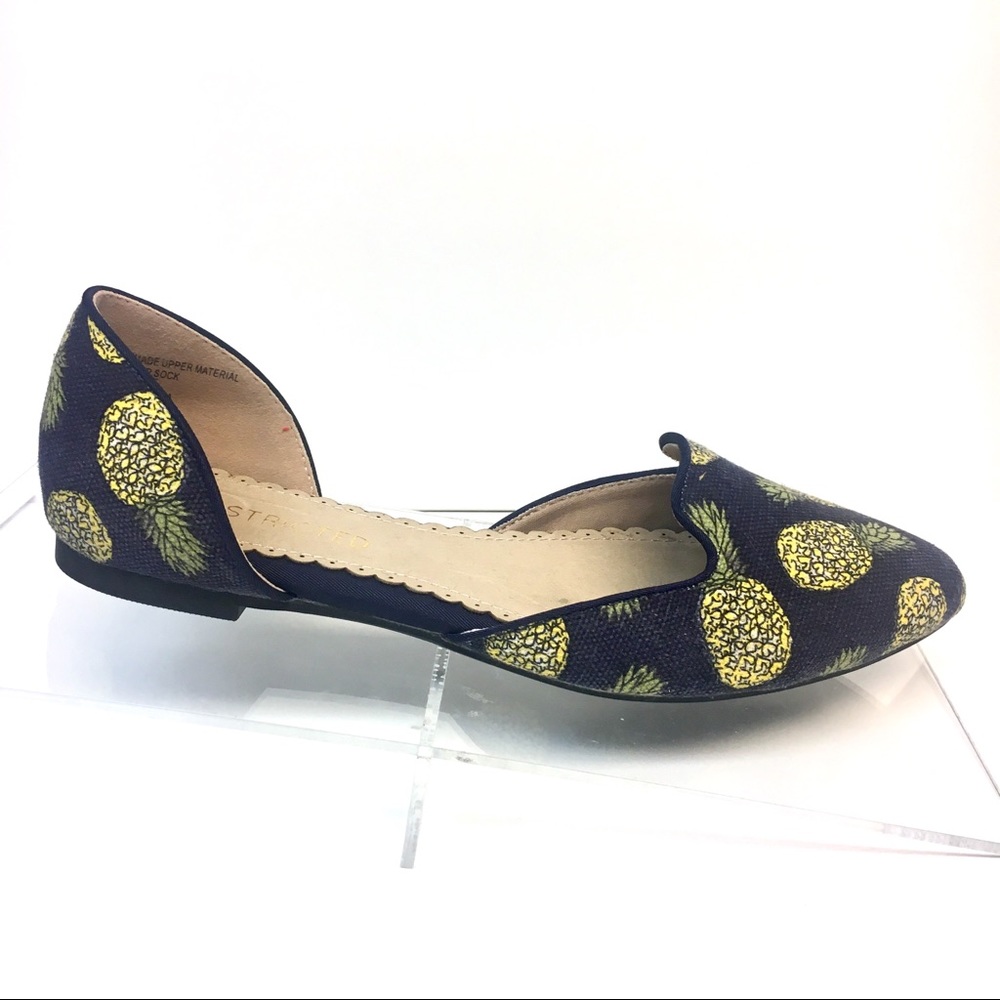 Last 2 Pineapple Print D’Orsay Flats Navy Yellow